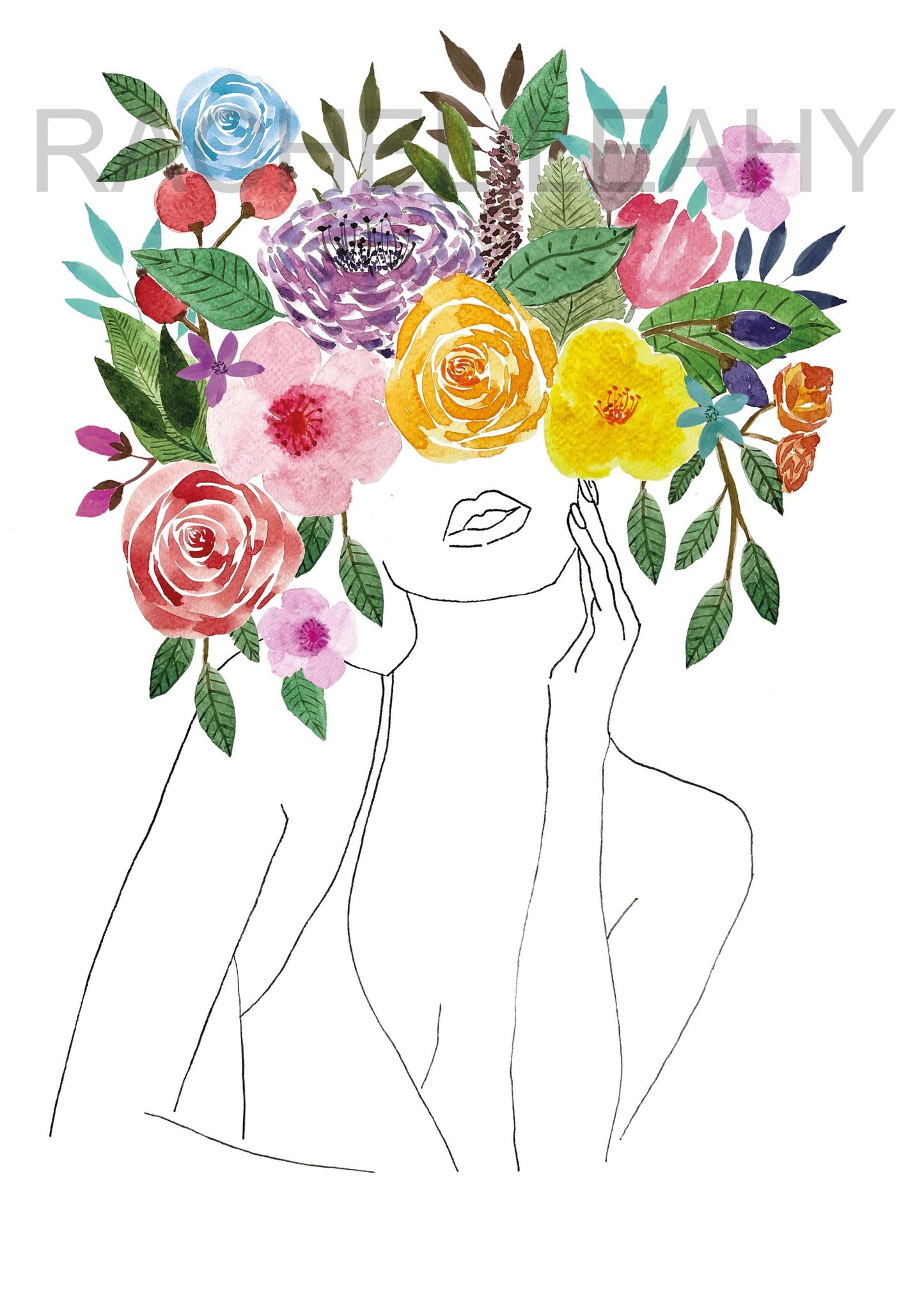 Botanical print, floral, illustration, wall art, irish, artist, mental health, quote, mindfulness, meditation, blooming thoughts, mind, health, floristry, artwork, illustrator, original art, painting, fine art print, line drawing, Rachel Leahy, inspiration, motivational, home decor