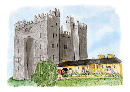 Original painting print Bunratty Castle and Durty Nellys Co Clare landmark and tourist attraction. Gift idea and keepsake
